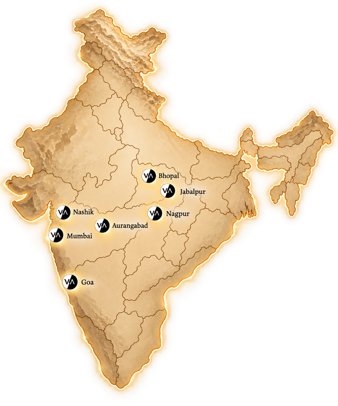 Map of India showing Vibe Affair event locations
